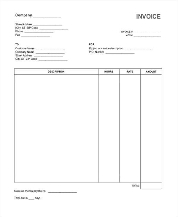 contractor hourly invoice template