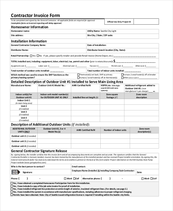 FREE 21+ Sample Contractor Forms in PDF MS Word Excel