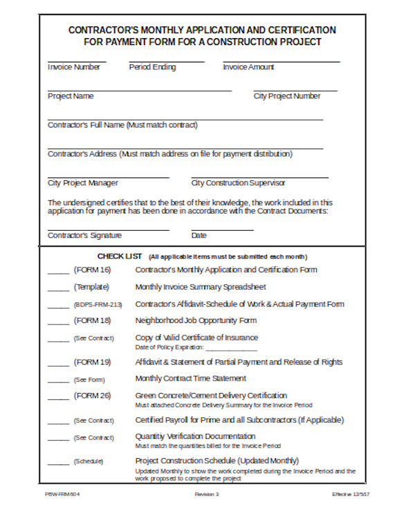 contractor monthly form