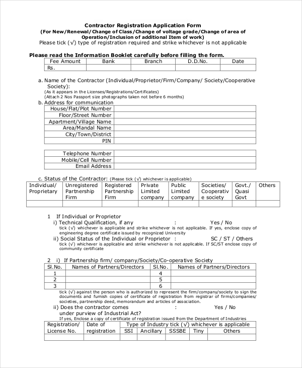 contractor registration form