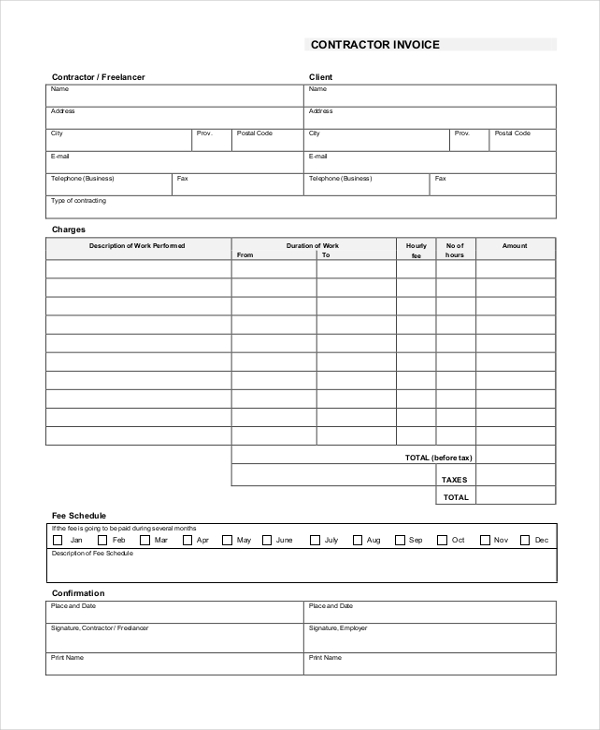 contractor weekly invoice template