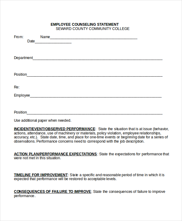 counseling statement form