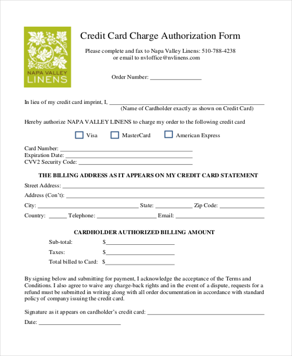 FREE 13 Sample Credit Card Authorization Forms In PDF