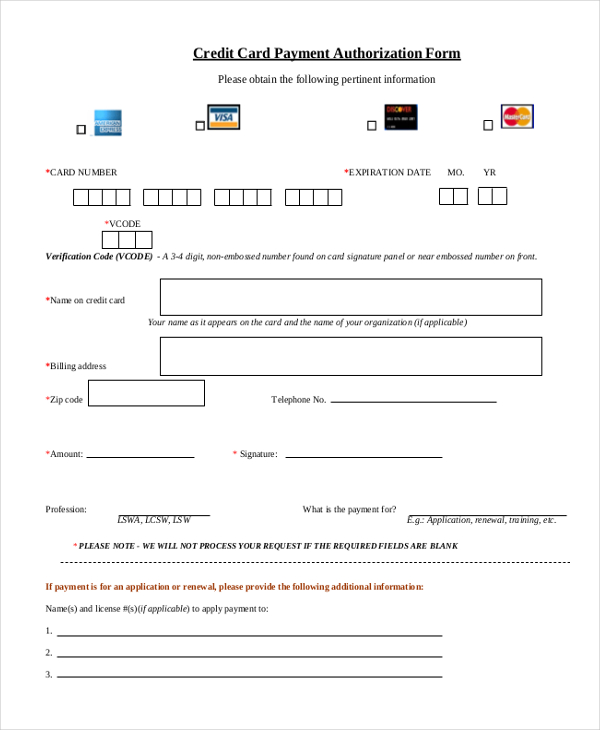 FREE 13+ Sample Credit Card Authorization Forms in PDF ...