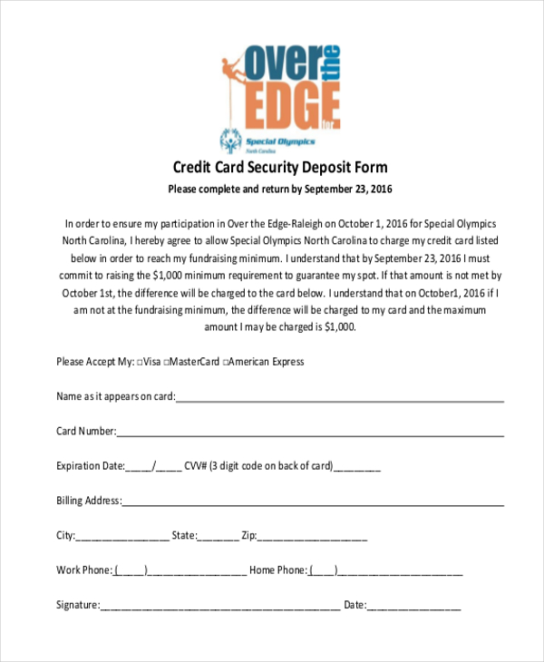 credit card security deposit form