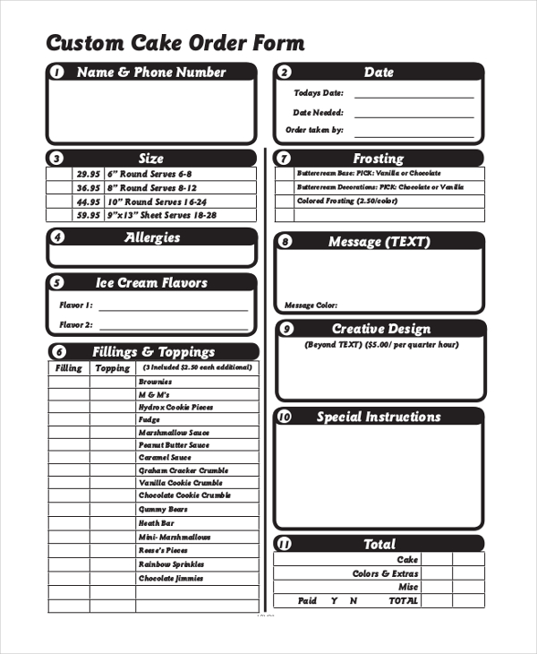 FREE 11 Sample Cake Order Forms In MS Word PDF Excel