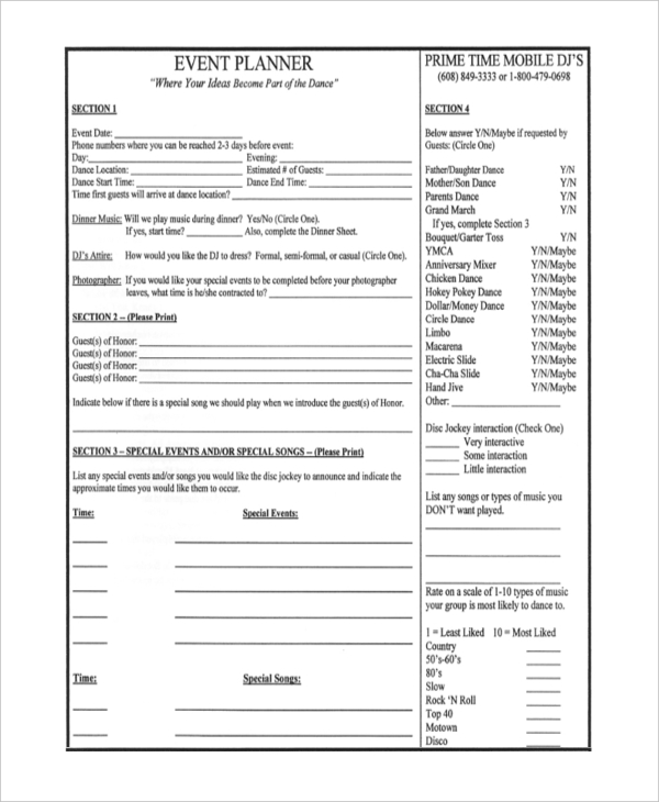 dj event planner form