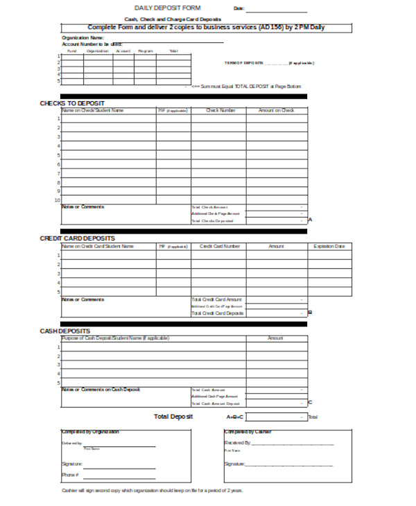 daily deposit form
