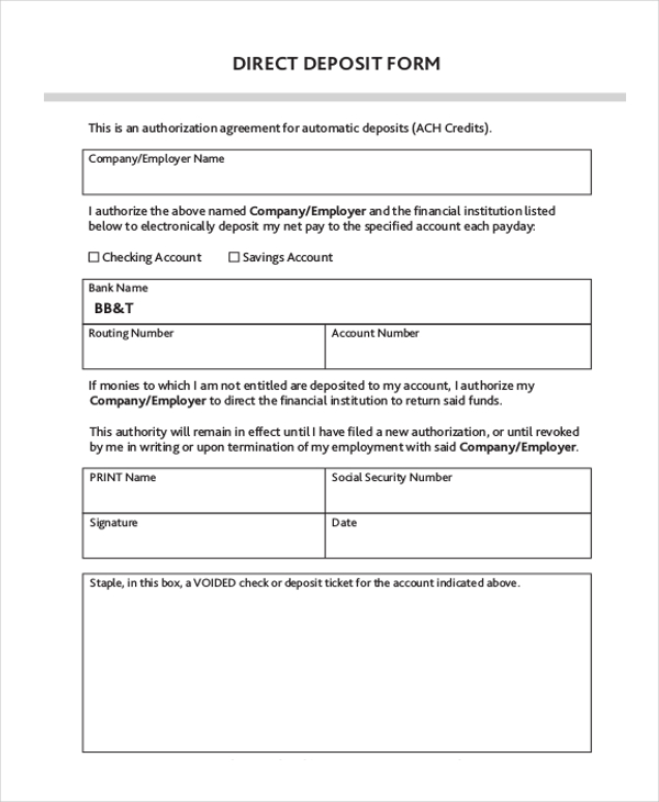 Direct Deposit Form Template Free 4033