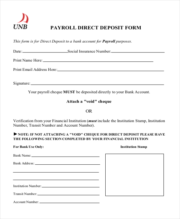 direct deposit payroll form 