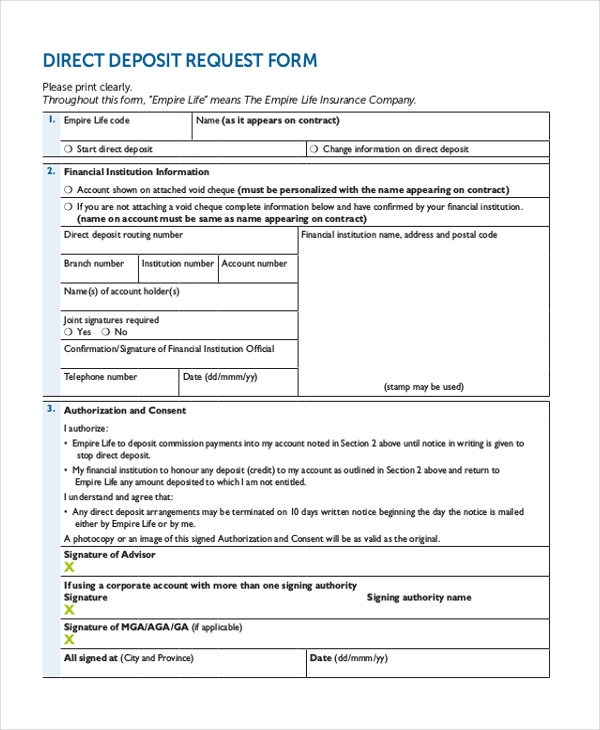 Free 12 Direct Deposit Form Samples In Pdf Excel Ms Word 6440