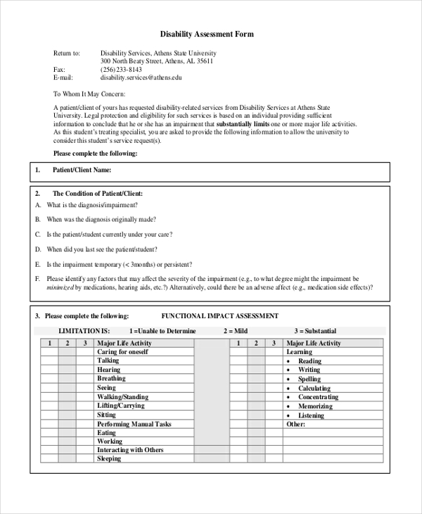 disability assessment form