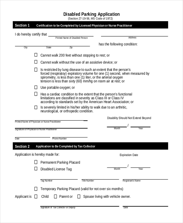 disability parking application form