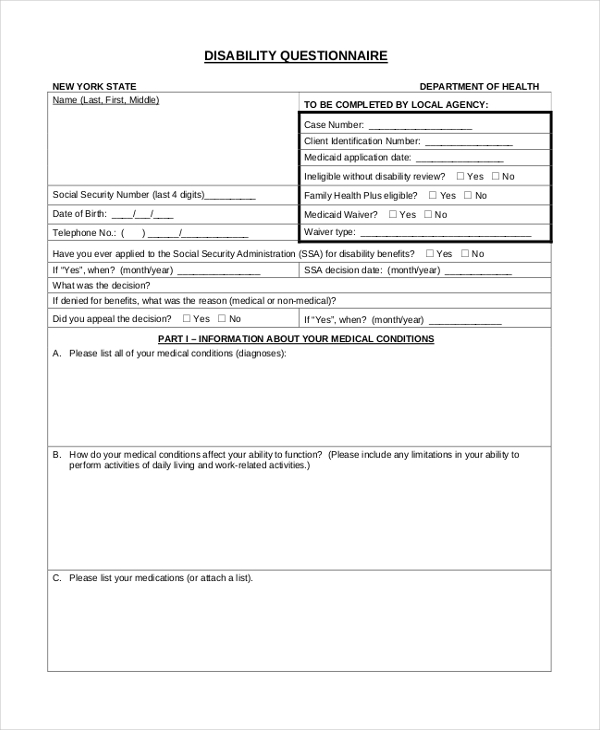disability questionnaire form