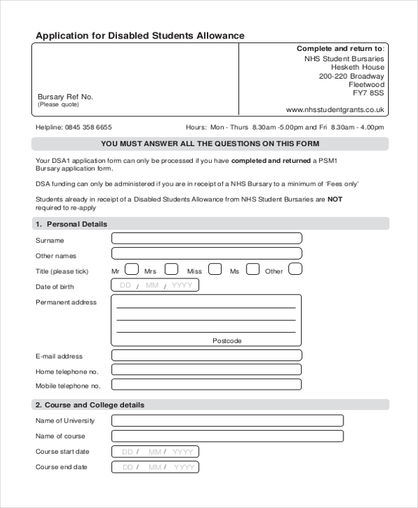 free-7-sample-disability-allowance-application-forms-in-pdf