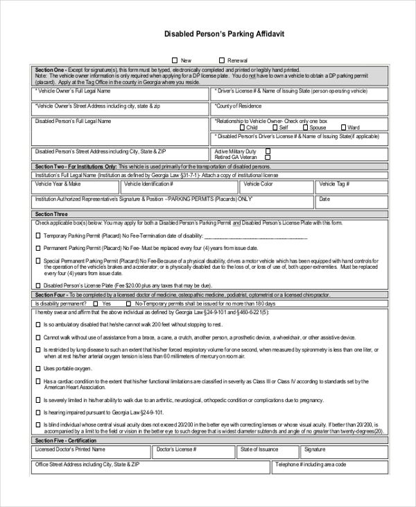 disabled person parking affidavit