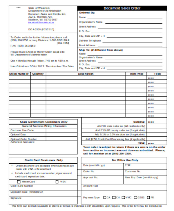 FREE 11+ Sample Sales Order Forms in PDF | Excel | Word