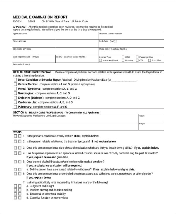 FREE 12+ Sample Medical Examination Forms in PDF | Excel | Word