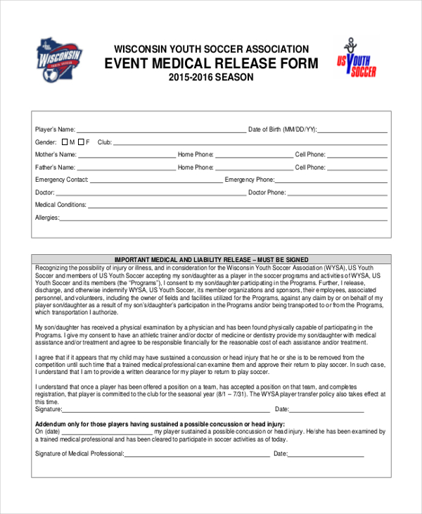 event medical release form