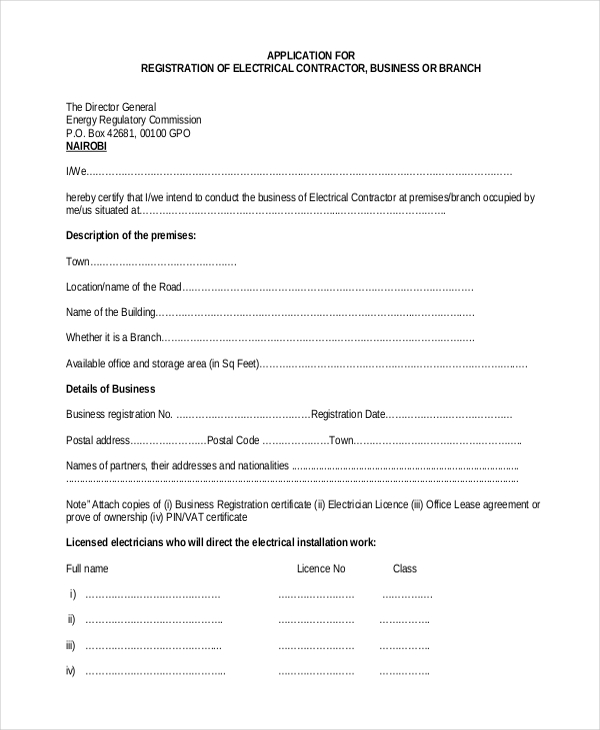 electrical contractor form