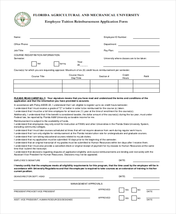 FREE 10+ Sample Tuition Reimbursement Forms in PDF Word Excel