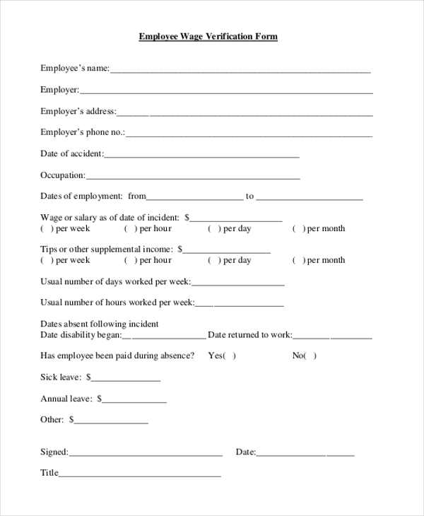 FREE 10+ Sample Wage Verification Forms in PDF  Word