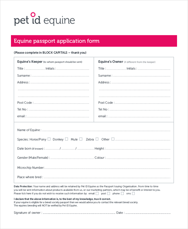 equine passport application form
