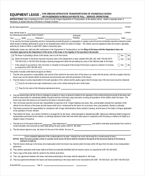 equipment lease form