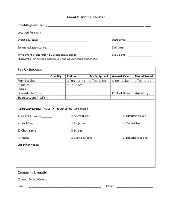 event planner form
