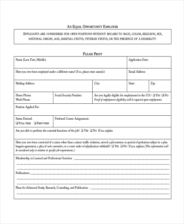 faculty employment application