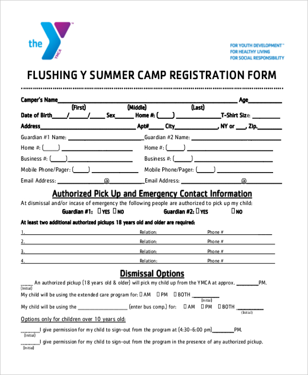 FREE 12+ Sample Summer Camp Registration Forms in PDF Excel Word