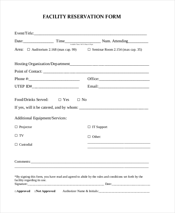 FREE 25  Reservation Form PDF MS Word Google Docs