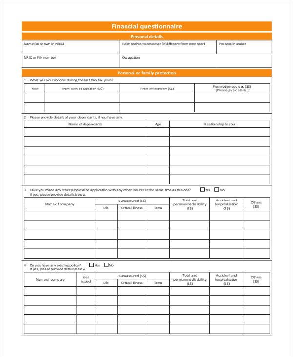 Financial Planning Questionnaire Template