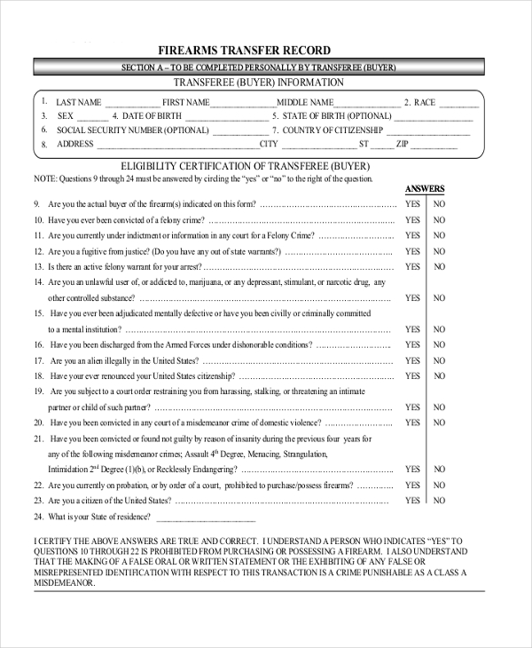 firearms transfer record form