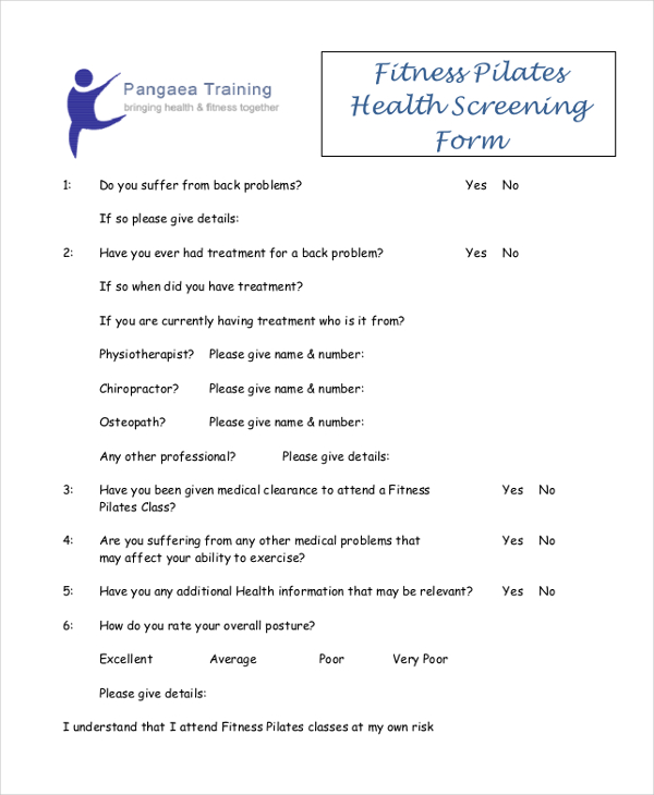 Health And Fitness Questionnaire Example