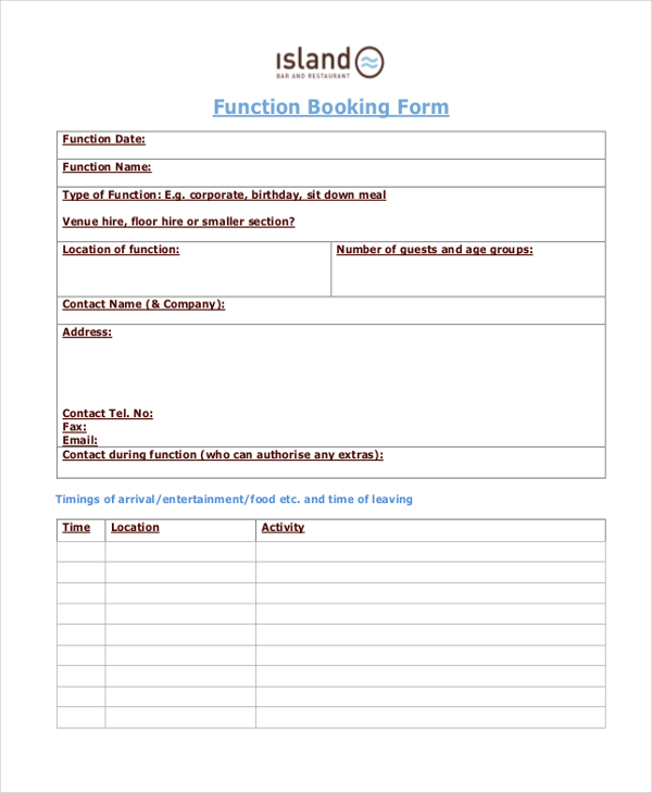 function booking form
