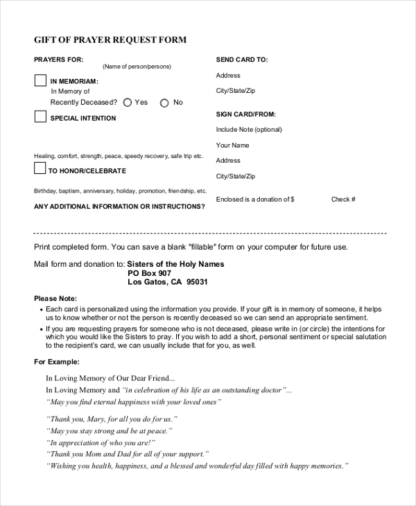 gift of prayer request form