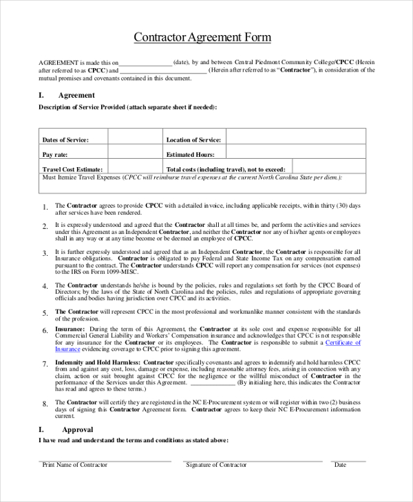 general contractor agreement form