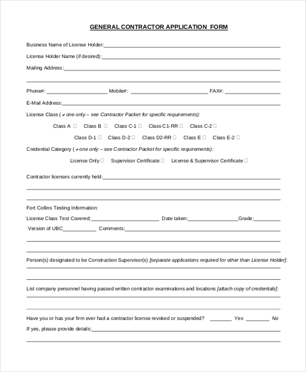 Contractor Information Form Template 1021