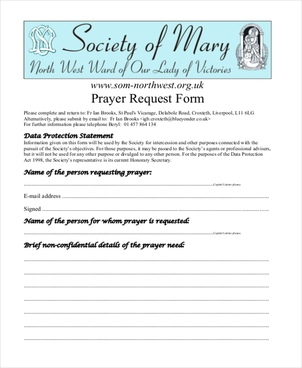 FREE 14+ Prayer Request Form Samples, PDF, MS Word, Google Docs