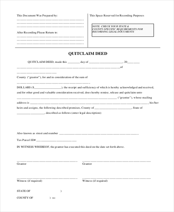 generic quit claim deed form