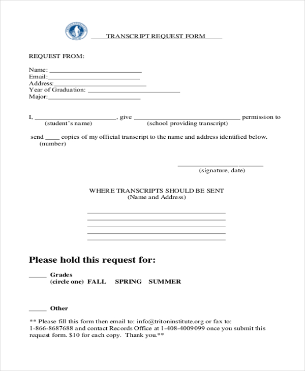 generic transcript request form