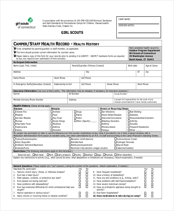 Free 9 Sample Scout Health Forms In Pdf Word 9748