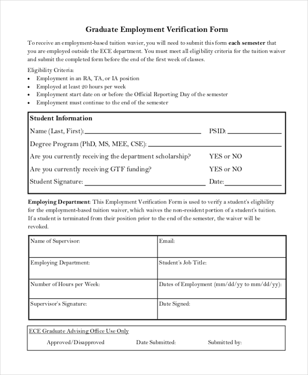 graduate employment verification form
