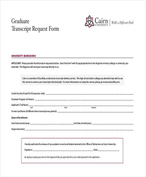 graduate transcript request form