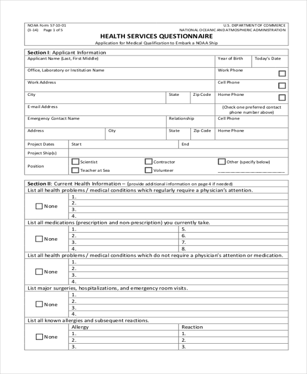 FREE 10+ Sample Health Questionnaire Forms in PDF MS Word