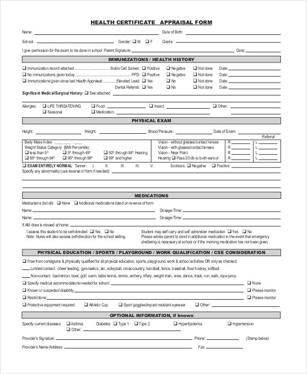 Veterinary Health Form