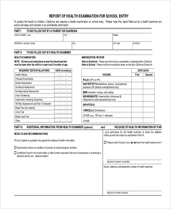 FREE 10+ Sample Health Examination Forms in PDF MS Word