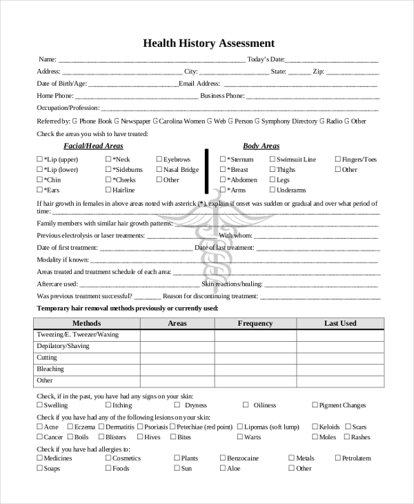 health history assessment form
