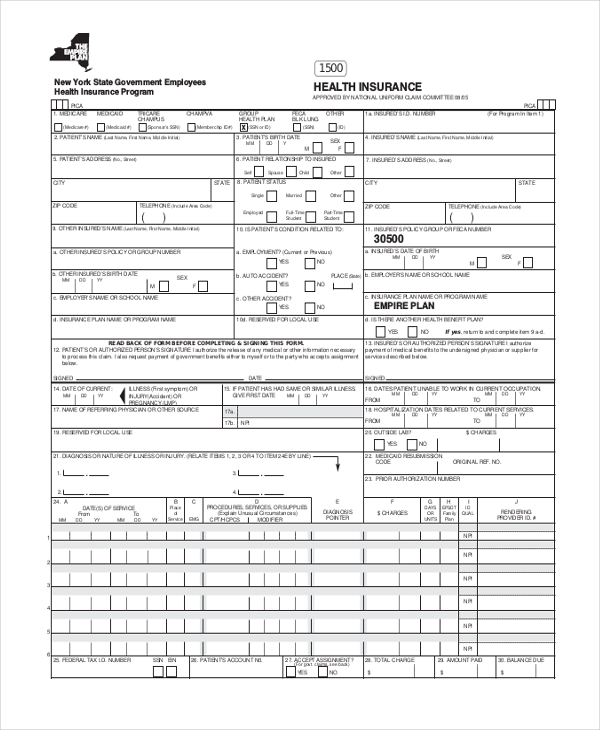 health insurance billing form